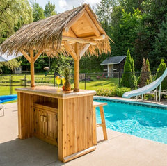 Dundalk Leisurecraft Southern Fantasy Tikibar with pool behind